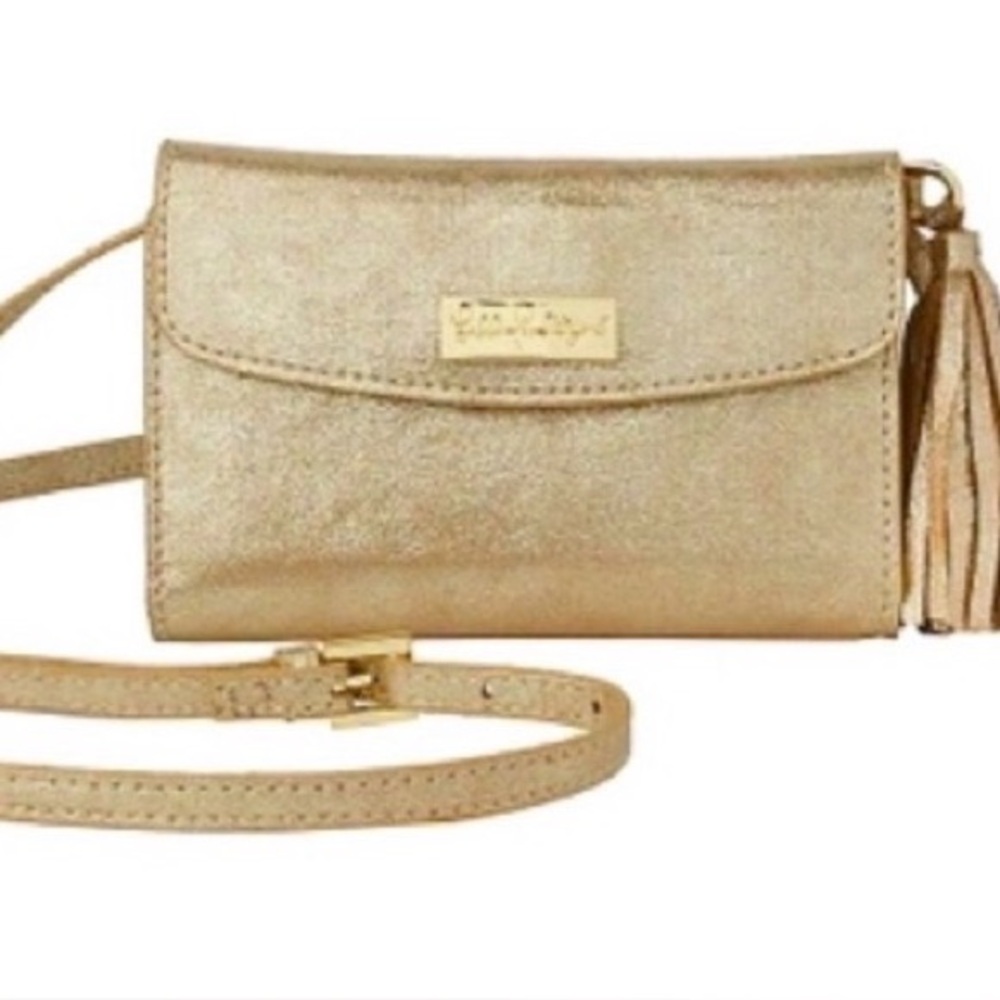 Lilly Pulitzer Metallic Small Gold Crossbody Wallet Wristlet Clutch